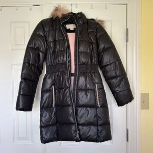 MICHAEL KORS Black Puffer Jacket with Fur Trim